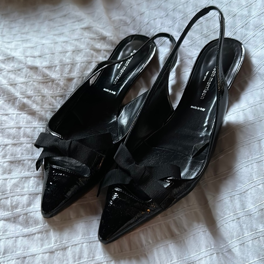Sigerson Morrison black suede flats bow size 9
